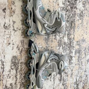 Gray and Blue Rollerblades
